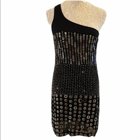 Alice + Olivia Liquid Gunmetal One Shoulder Dress - Picture 3 of 10